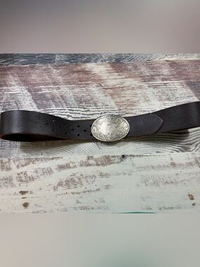 GAP Dark Brown Leather Belt with Ornate Silver Buckle